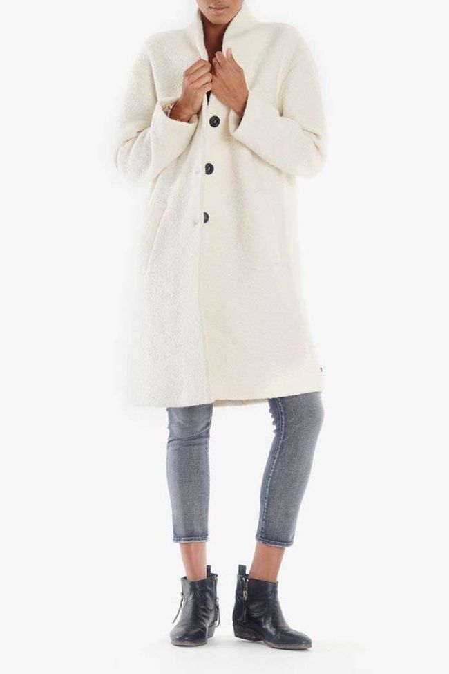 Manteau Pékin écru en laine mélangée