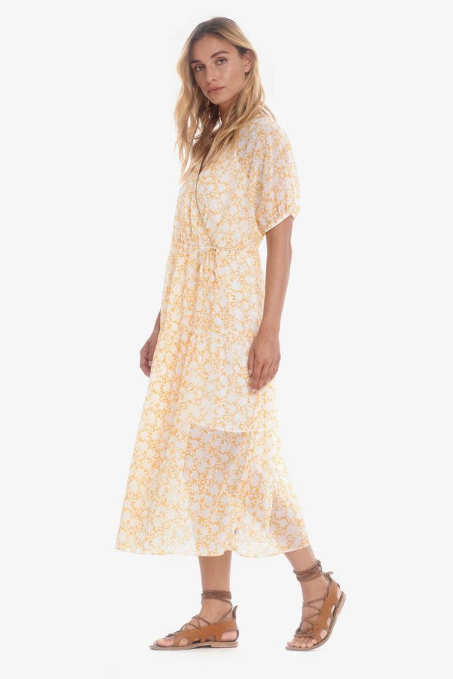 Robe longue Bilbao à motif floral jaune