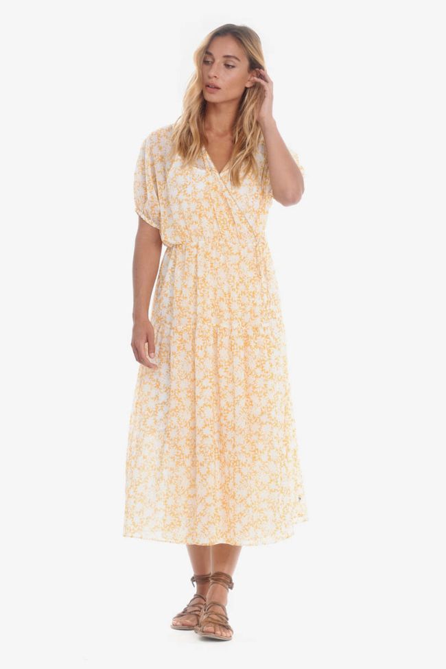 Robe longue Bilbao à motif floral jaune