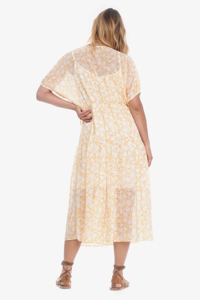 Robe longue Bilbao à motif floral jaune