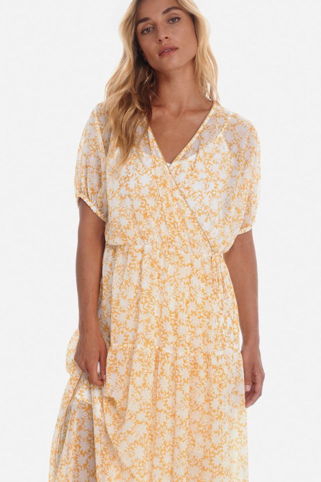 Robe longue Bilbao à motif floral jaune