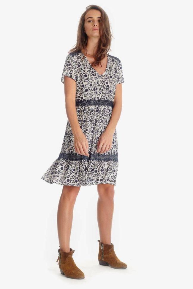 Robe Bloomy bleue-grise à motif floral