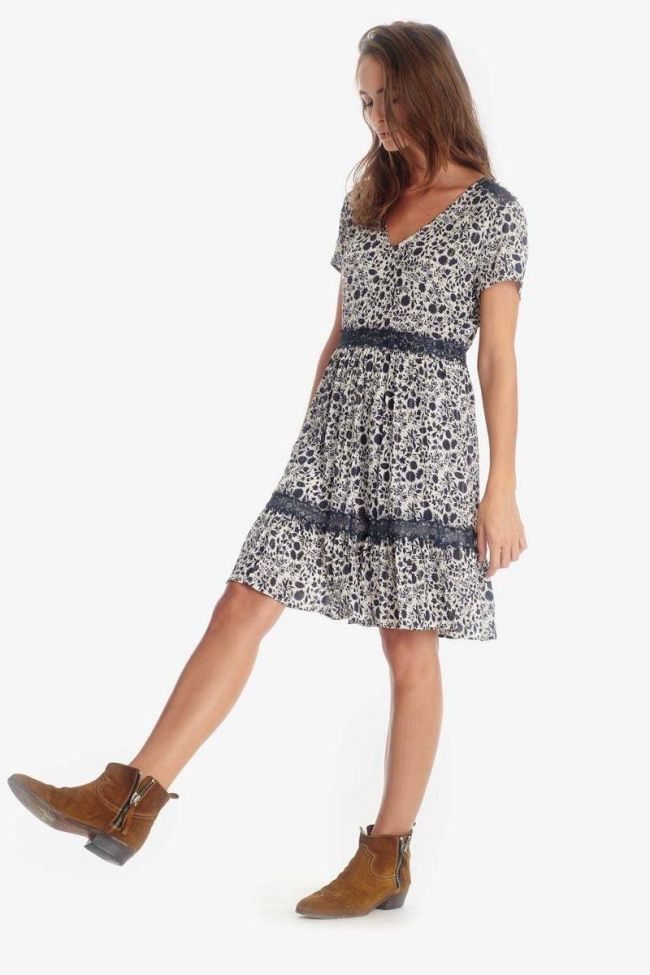 Robe Bloomy bleue-grise à motif floral