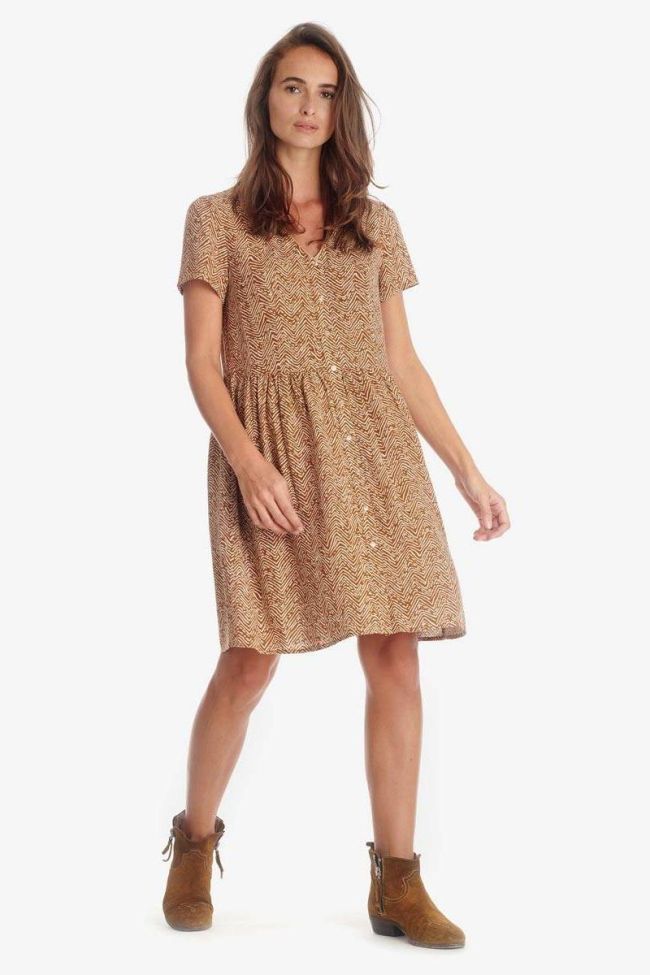 Robe Isae marron à motif ethnique