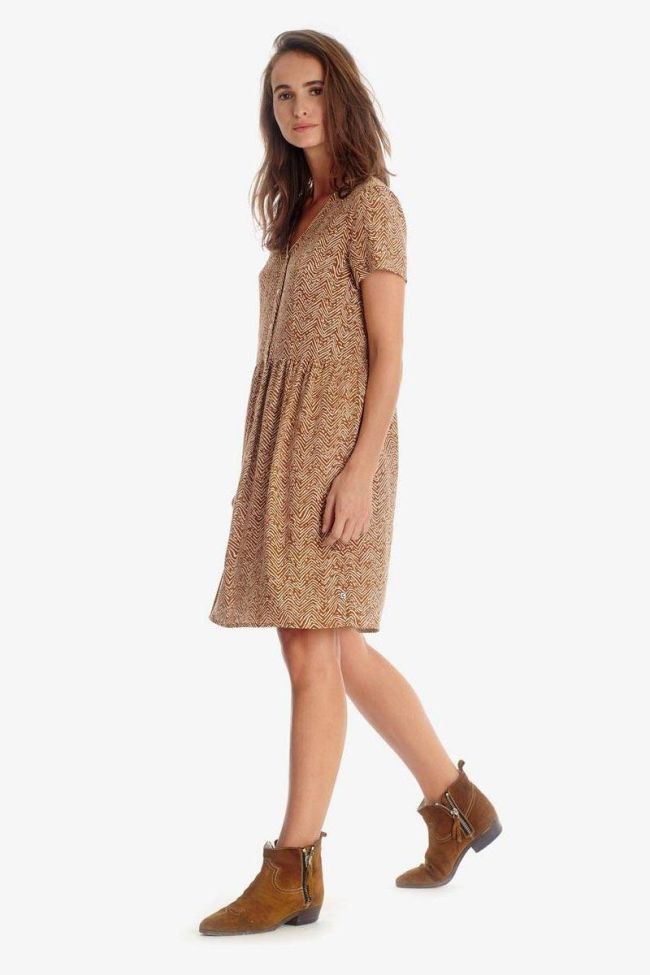 Robe Isae marron à motif ethnique