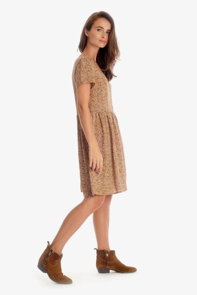 Robe Isae marron à motif ethnique
