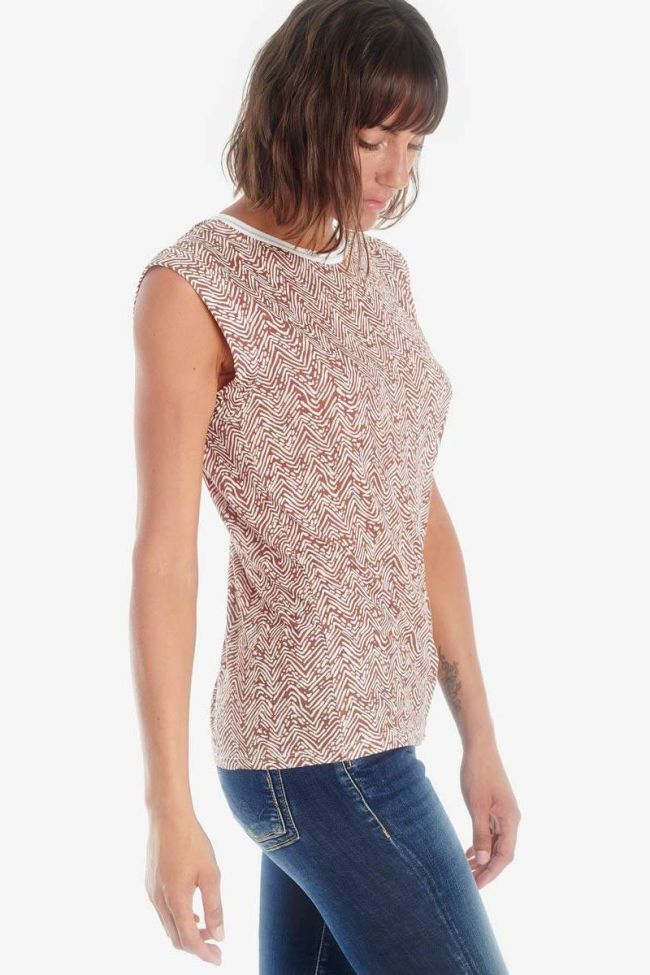 Top Lidy marron à motif éthnique