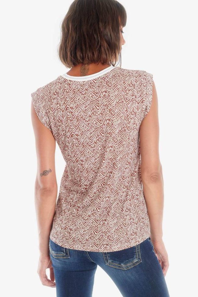 Top Lidy marron à motif éthnique