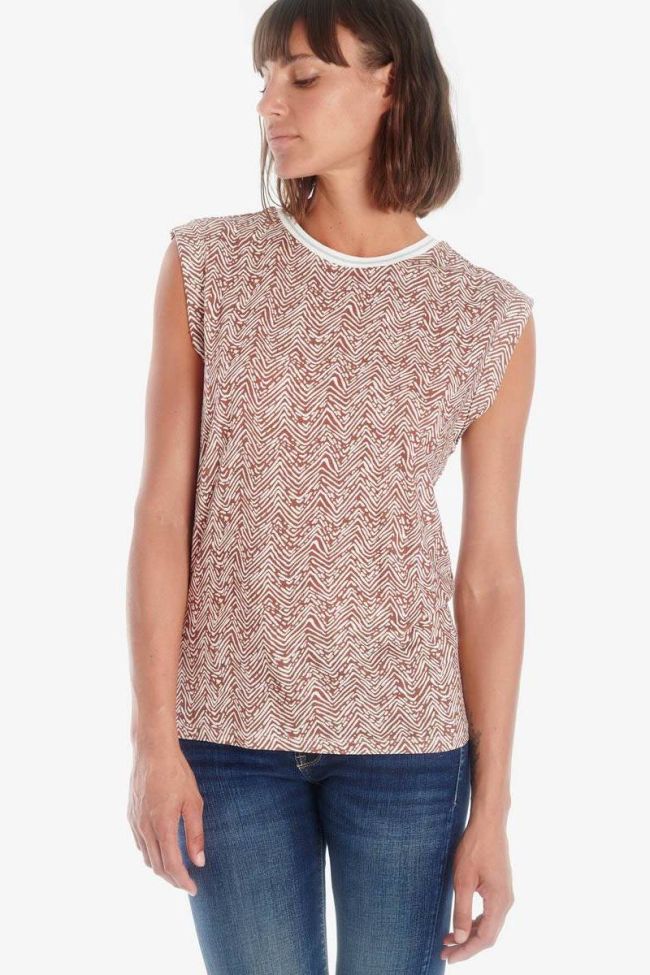 Top Lidy marron à motif éthnique