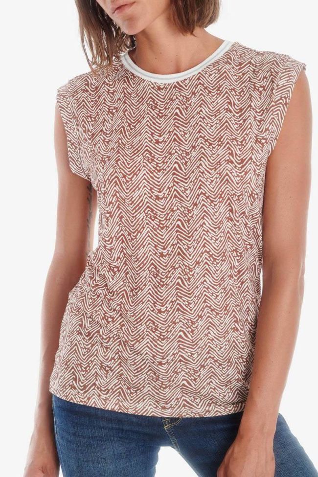 Top Lidy marron à motif éthnique