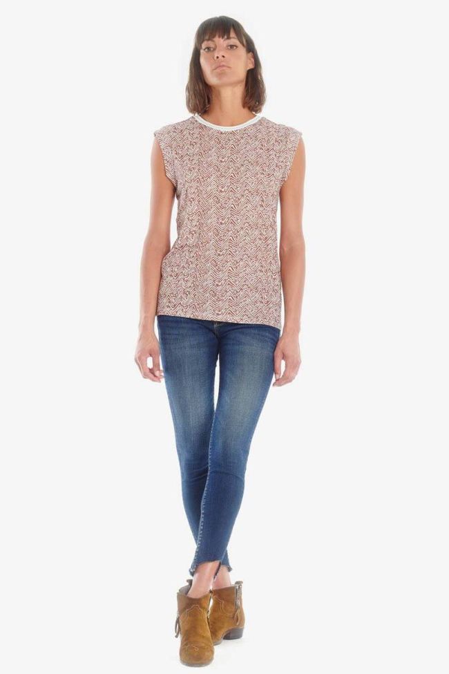 Top Lidy marron à motif éthnique