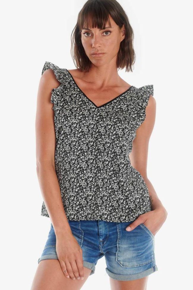 Top Magy noir à motif floral