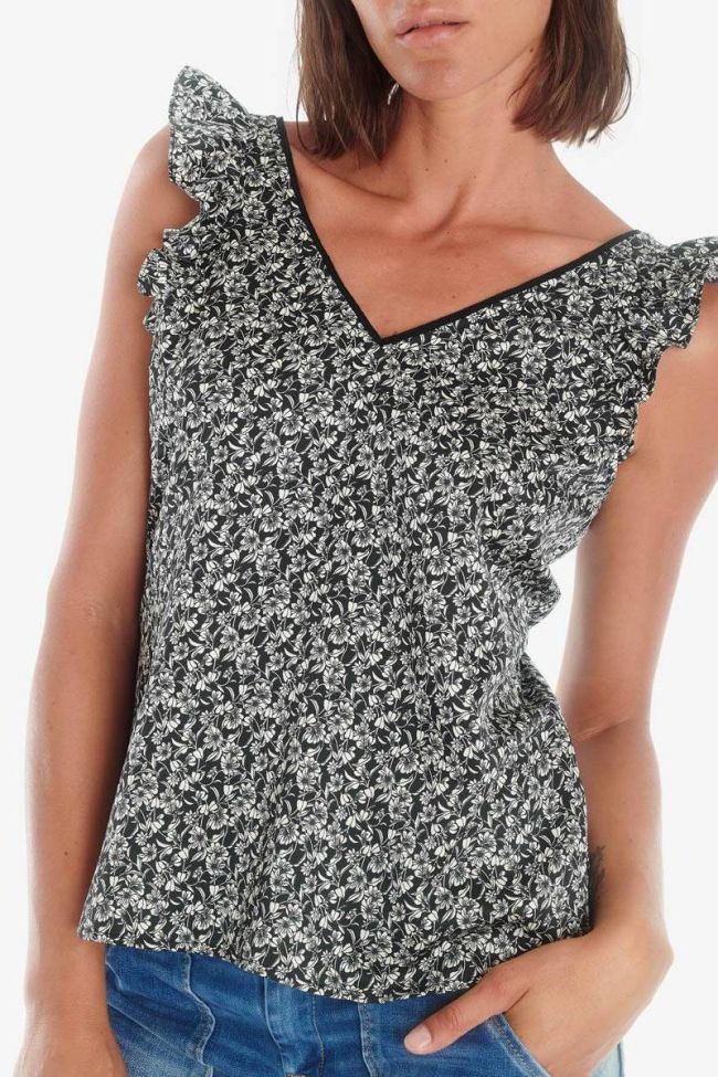Top Magy noir à motif floral