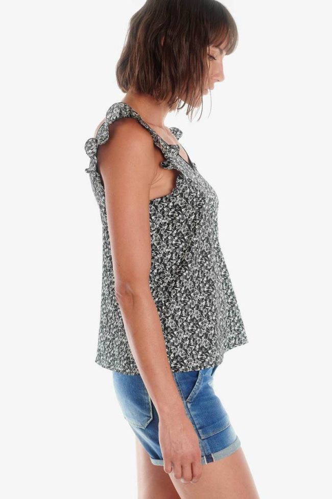 Top Magy noir à motif floral