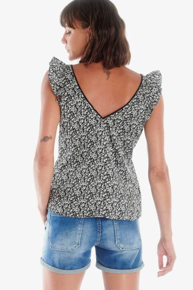 Top Magy noir à motif floral