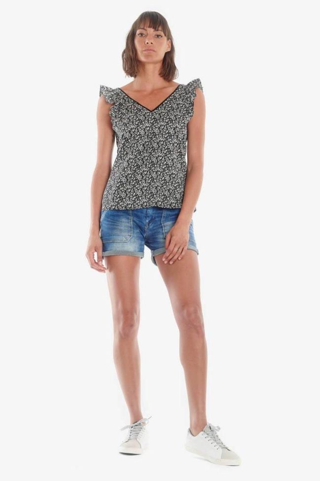 Top Magy noir à motif floral