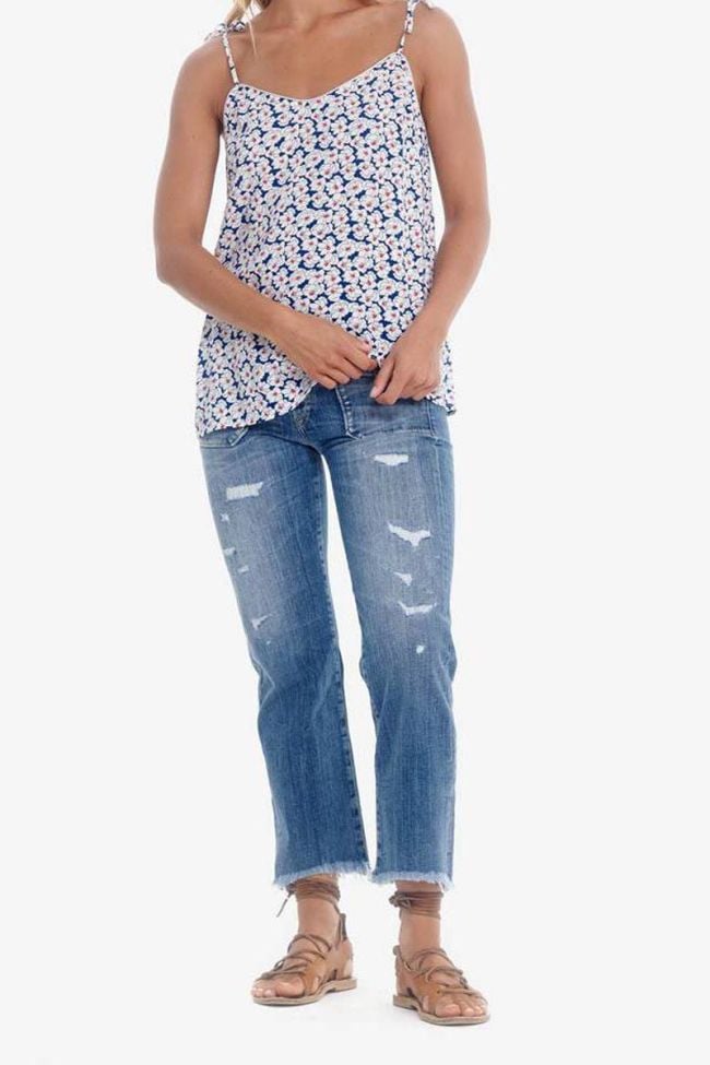 Débardeur Melilla à motif floral bleu et blanc