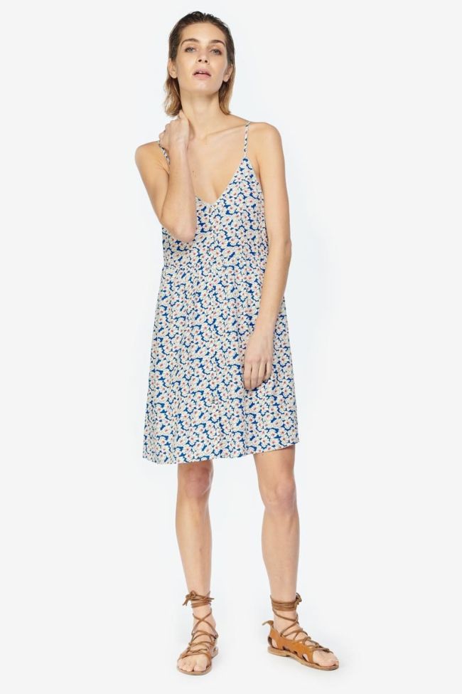 Robe longueur genoux Roche à motif floral bleu et blanc