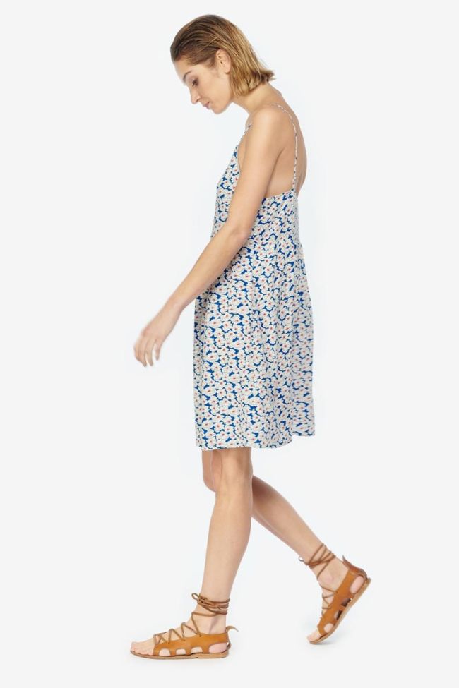 Robe longueur genoux Roche à motif floral bleu et blanc