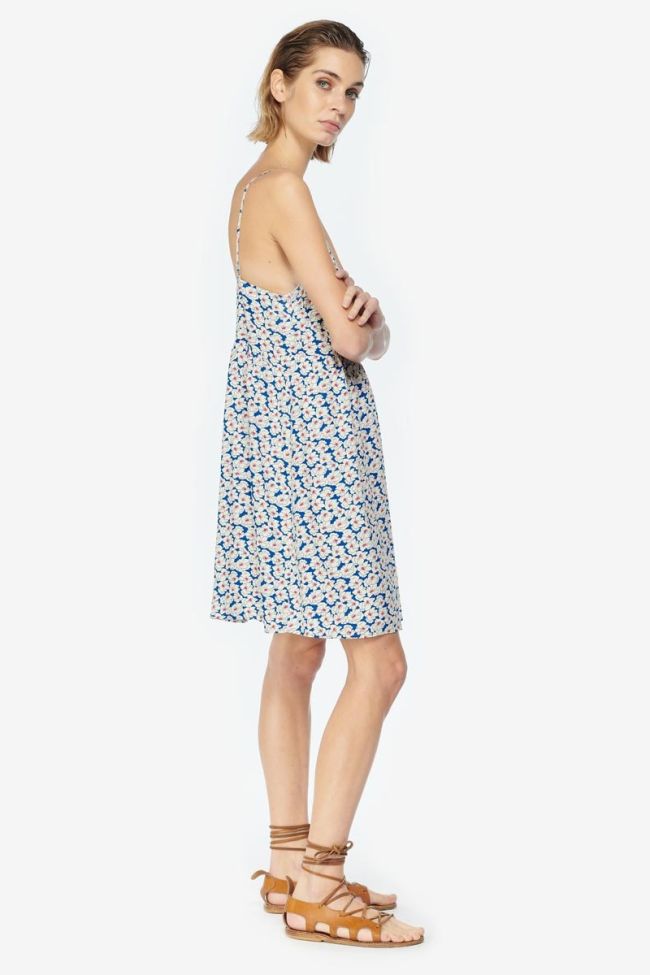 Robe longueur genoux Roche à motif floral bleu et blanc