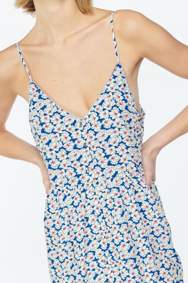 Robe longueur genoux Roche à motif floral bleu et blanc
