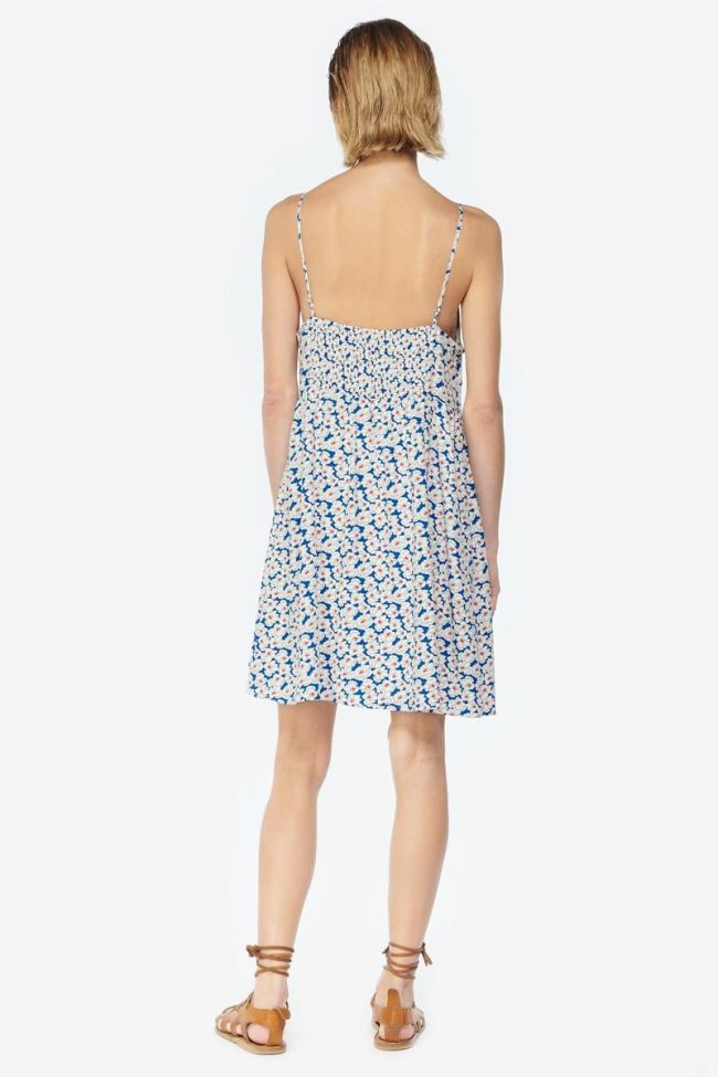Robe longueur genoux Roche à motif floral bleu et blanc