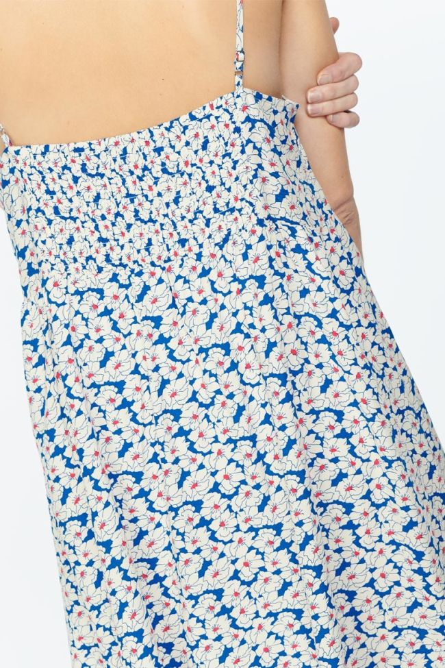 Robe longueur genoux Roche à motif floral bleu et blanc