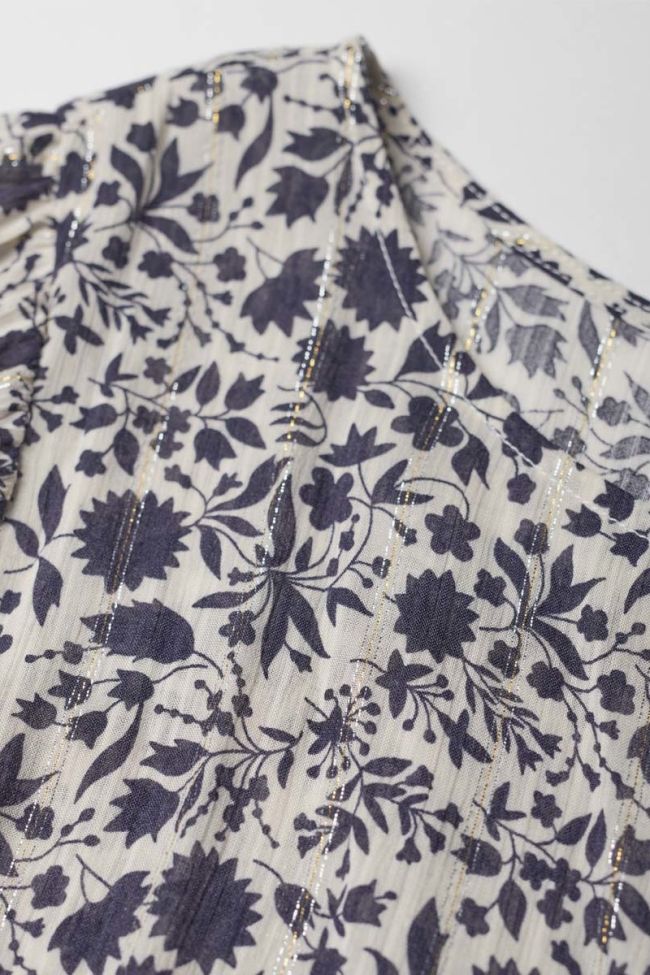 Robe à motif floral Maouigi marine et blanche