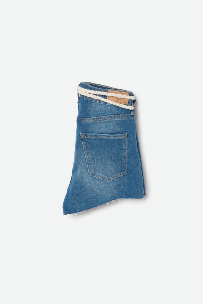 Short Tiki taille haute bleu délavé