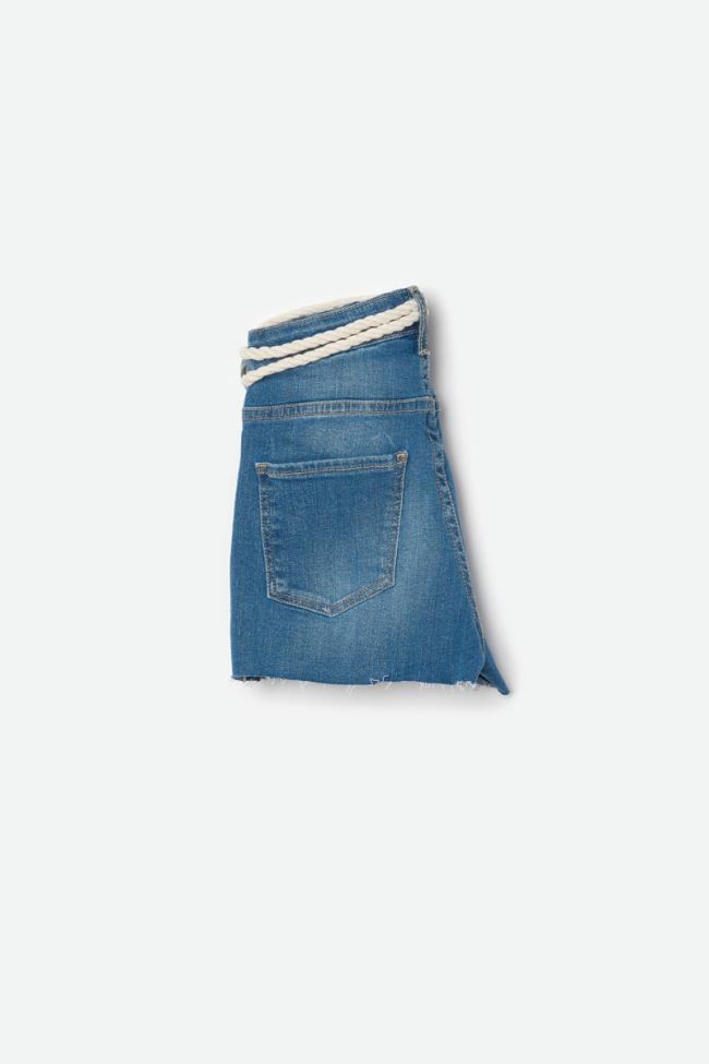 Short Tiki taille haute bleu délavé