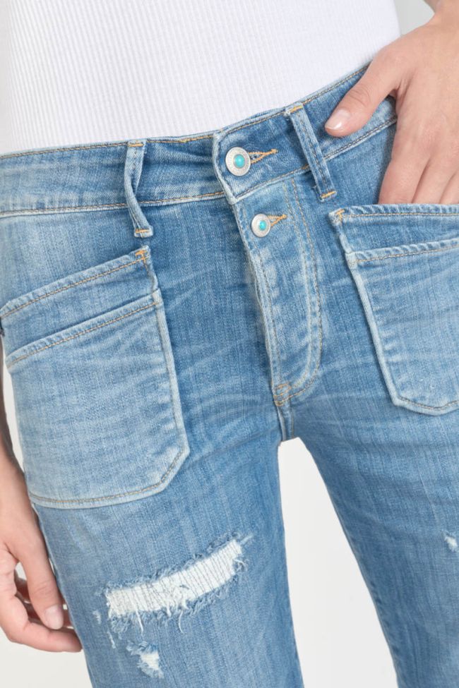 Jeans Pricilia taille haute 7/8ème destroy bleu N°4