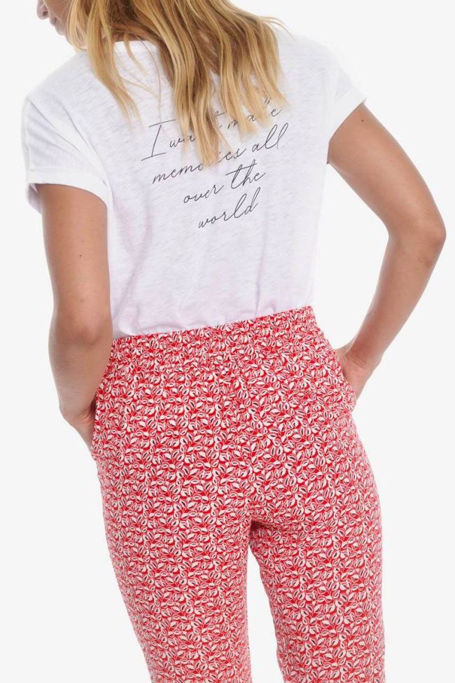 Pantalon Burgos rouge à motif feuilles