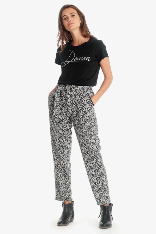 Pantalon Farrow noir à motif floral