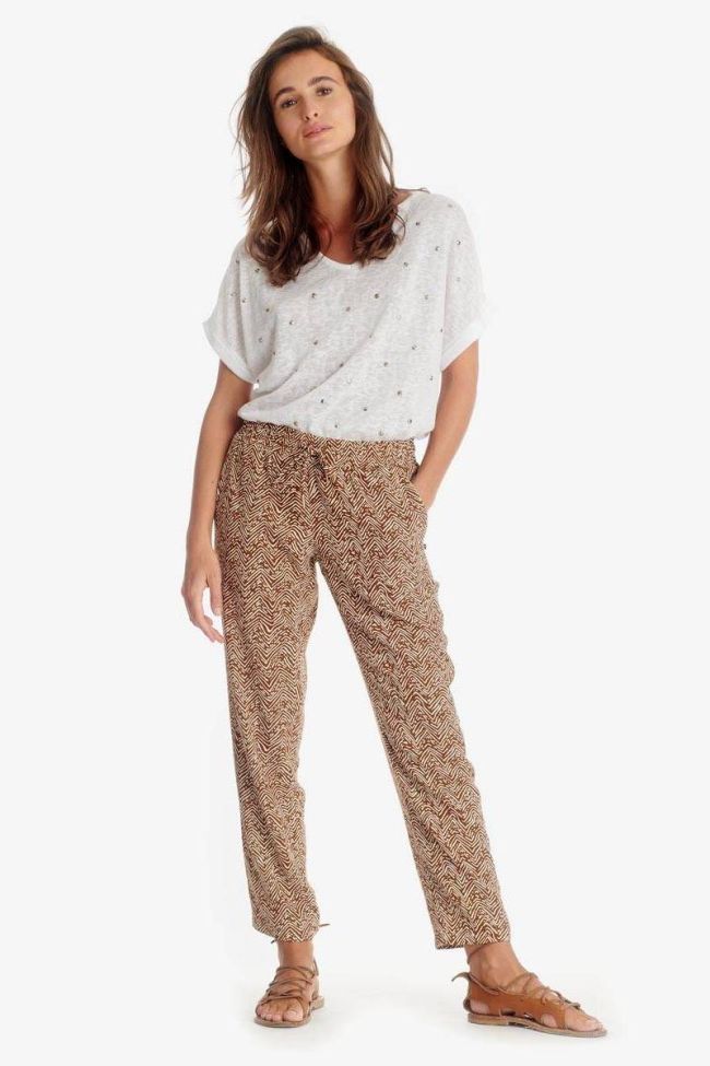 Pantalon Jackie marron à motif ethnique