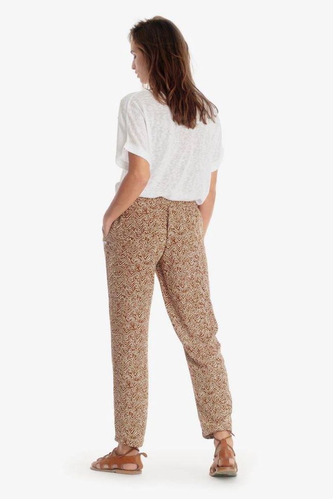 Pantalon Jackie marron à motif ethnique