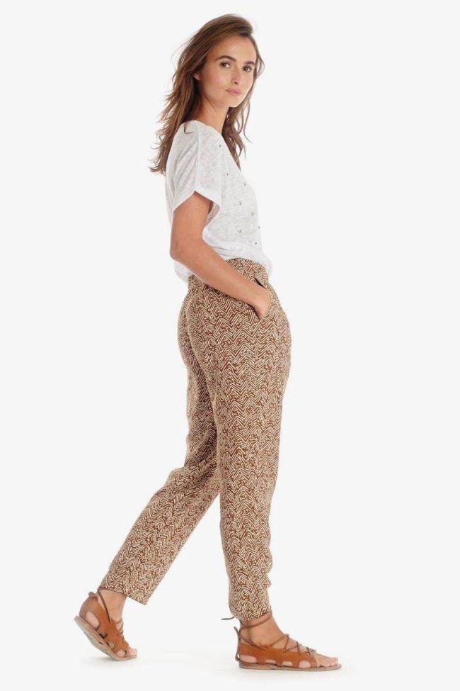Pantalon Jackie marron à motif ethnique