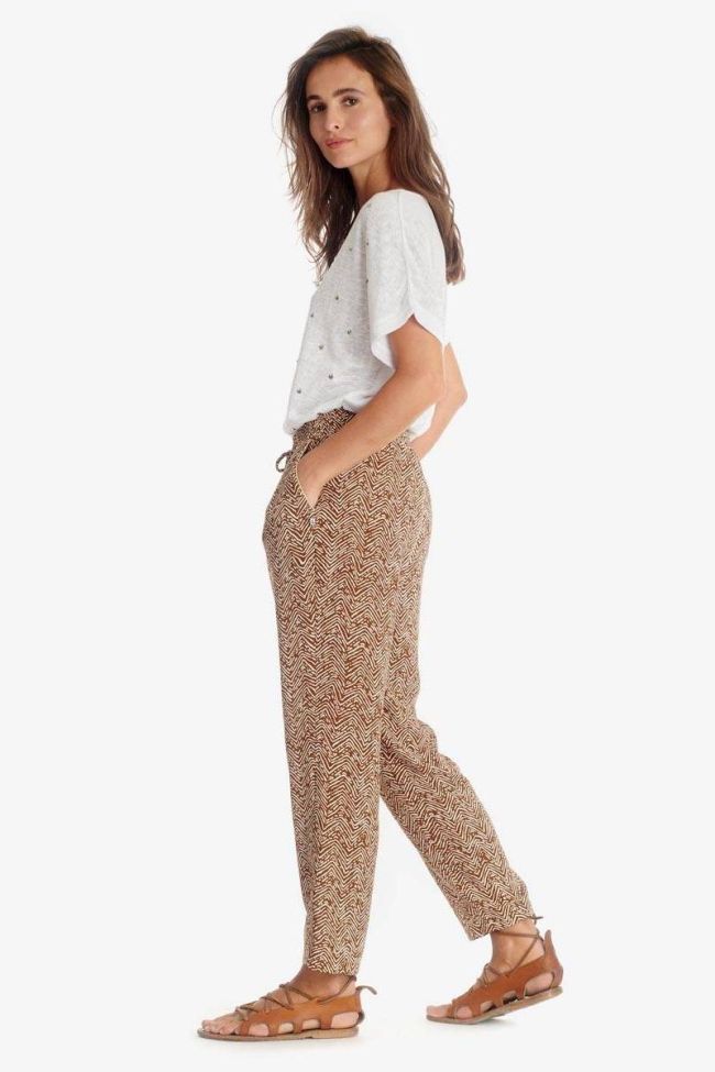 Pantalon Jackie marron à motif ethnique