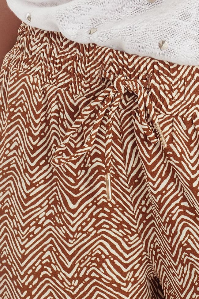 Pantalon Jackie marron à motif ethnique