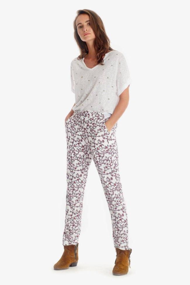 Pantalon Sally blanc à motif floral