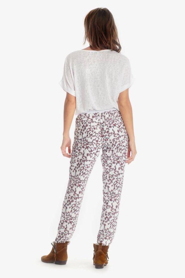 Pantalon Sally blanc à motif floral
