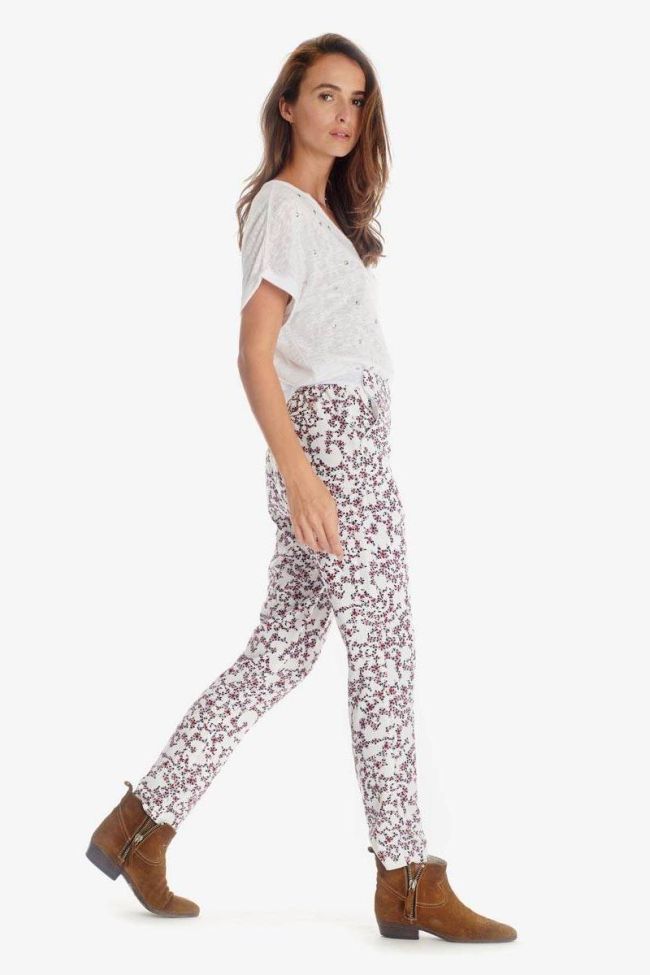 Pantalon Sally blanc à motif floral