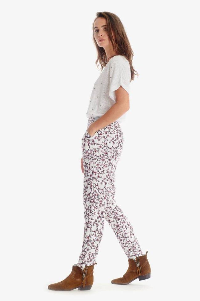 Pantalon Sally blanc à motif floral