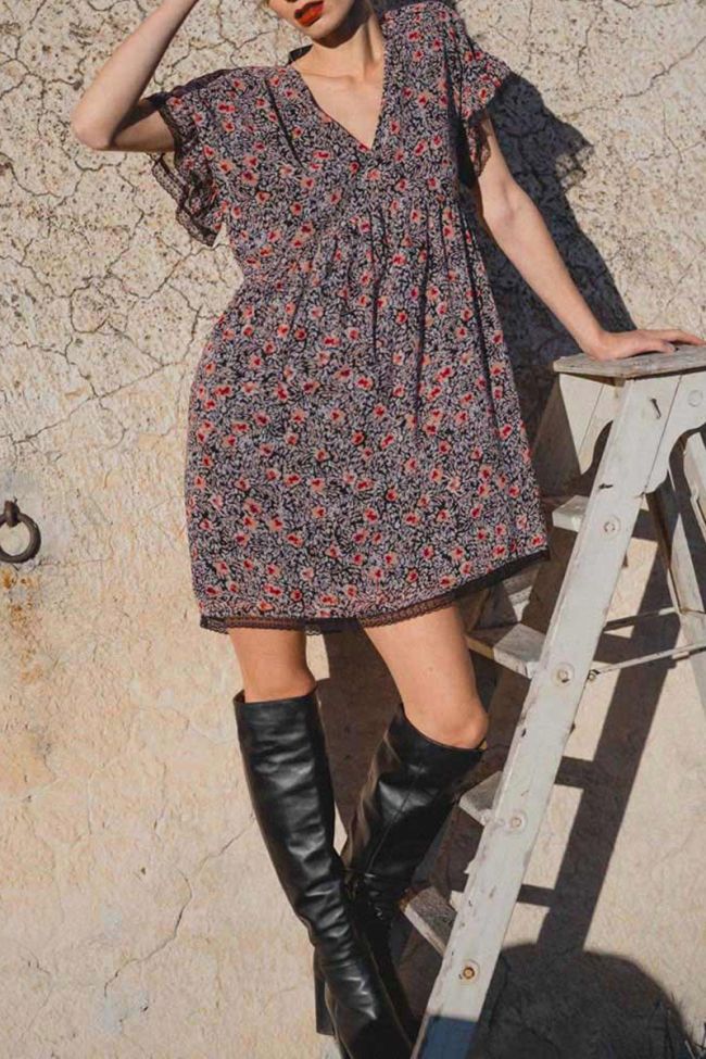 Robe Angie à motif fleuri rose