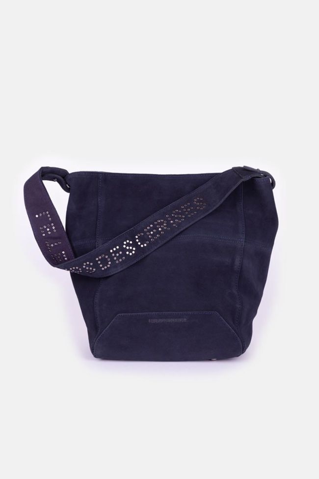 Sac seau Bali en cuir suède bleu nuit