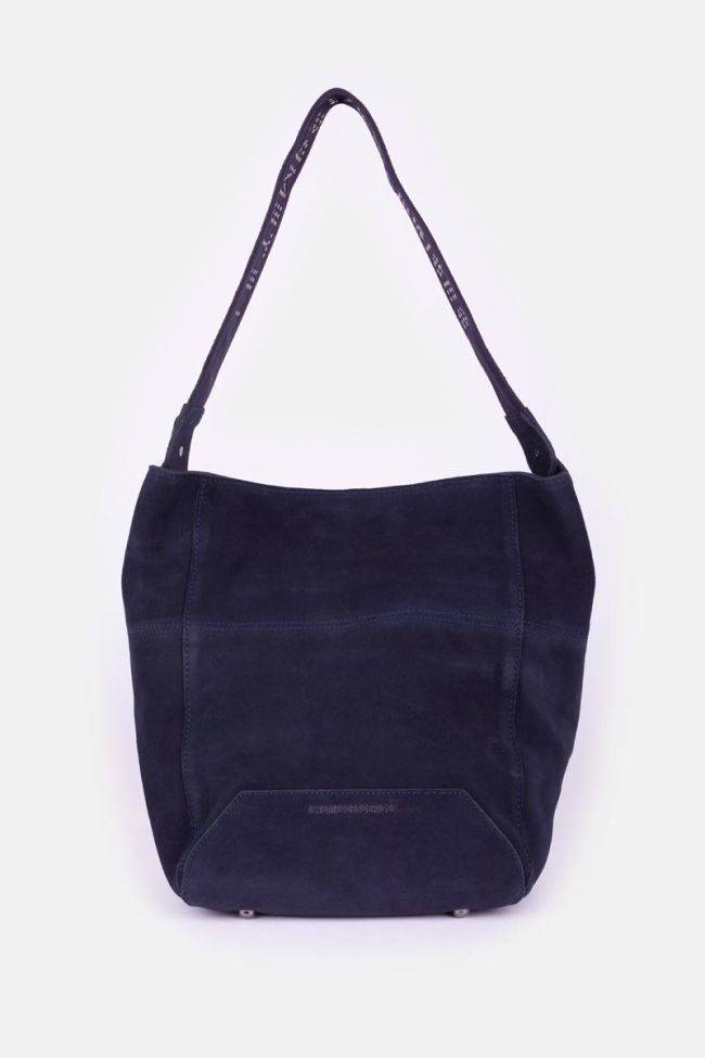 Sac seau Bali en cuir suède bleu nuit