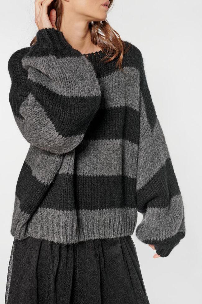 Pull Colombe à rayures noires et anthracite