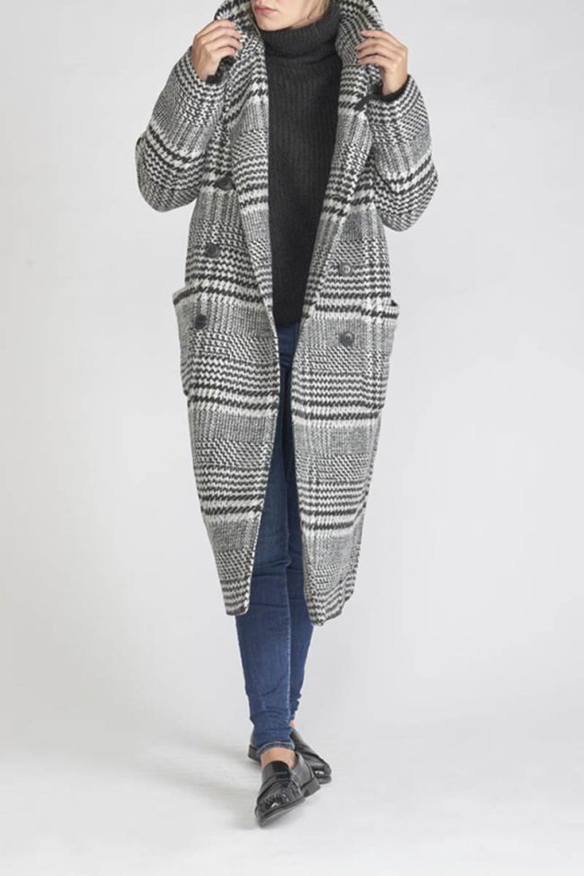 Manteau Darlene noir et blanc à motif pied de poule