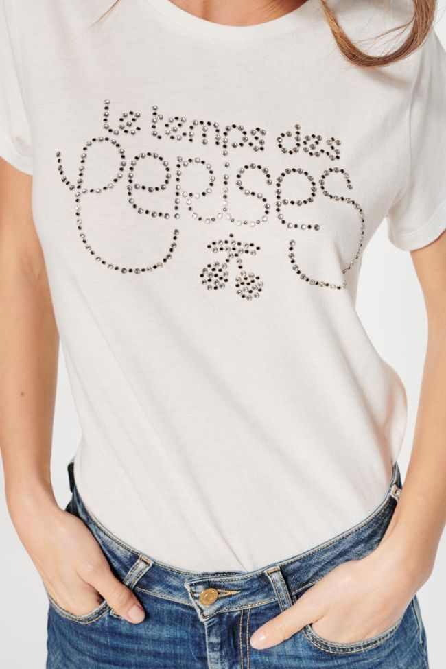 T-shirt Diamond crème à strass