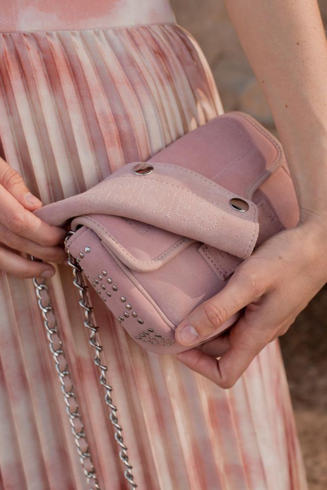 Sac Klelia en cuir suède rose poudré