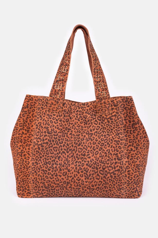 Sac cabas Micky en cuir suède léopard